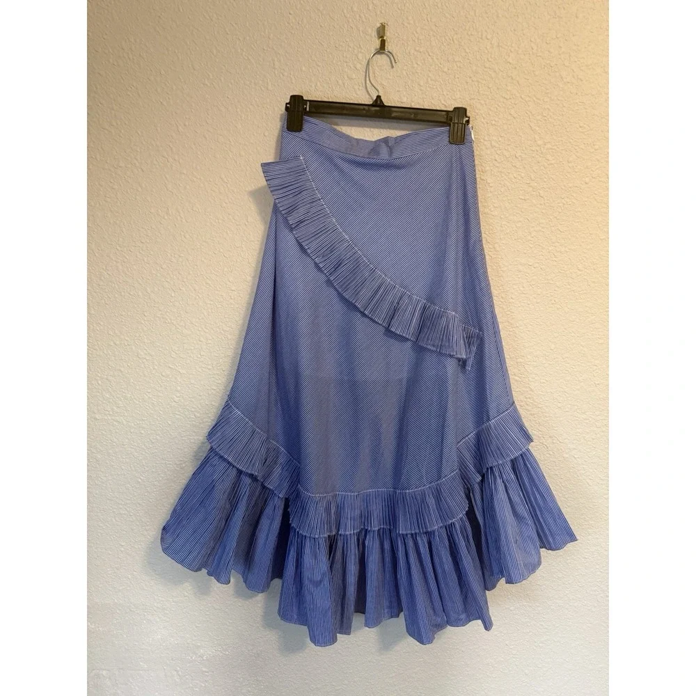 Chicwish Ruffle Tiered Frill Hem Skirt In Blue & White Stripes Size Small NWT